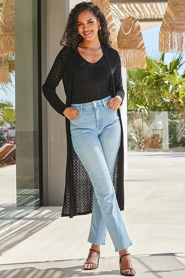 Black Chevron Knit Pointelle Vest Top
