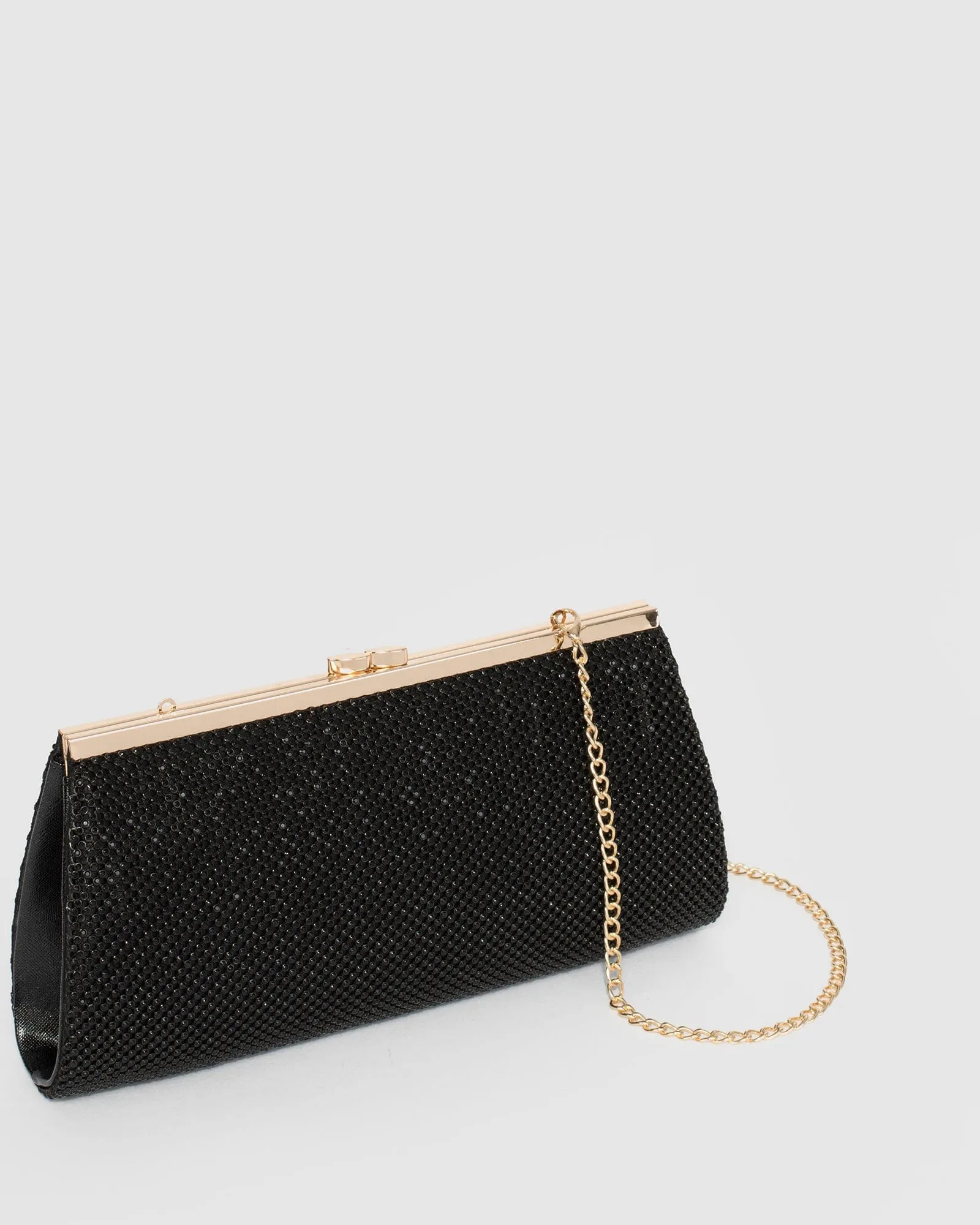 Black Crystal Top Clasp Clutch Bag