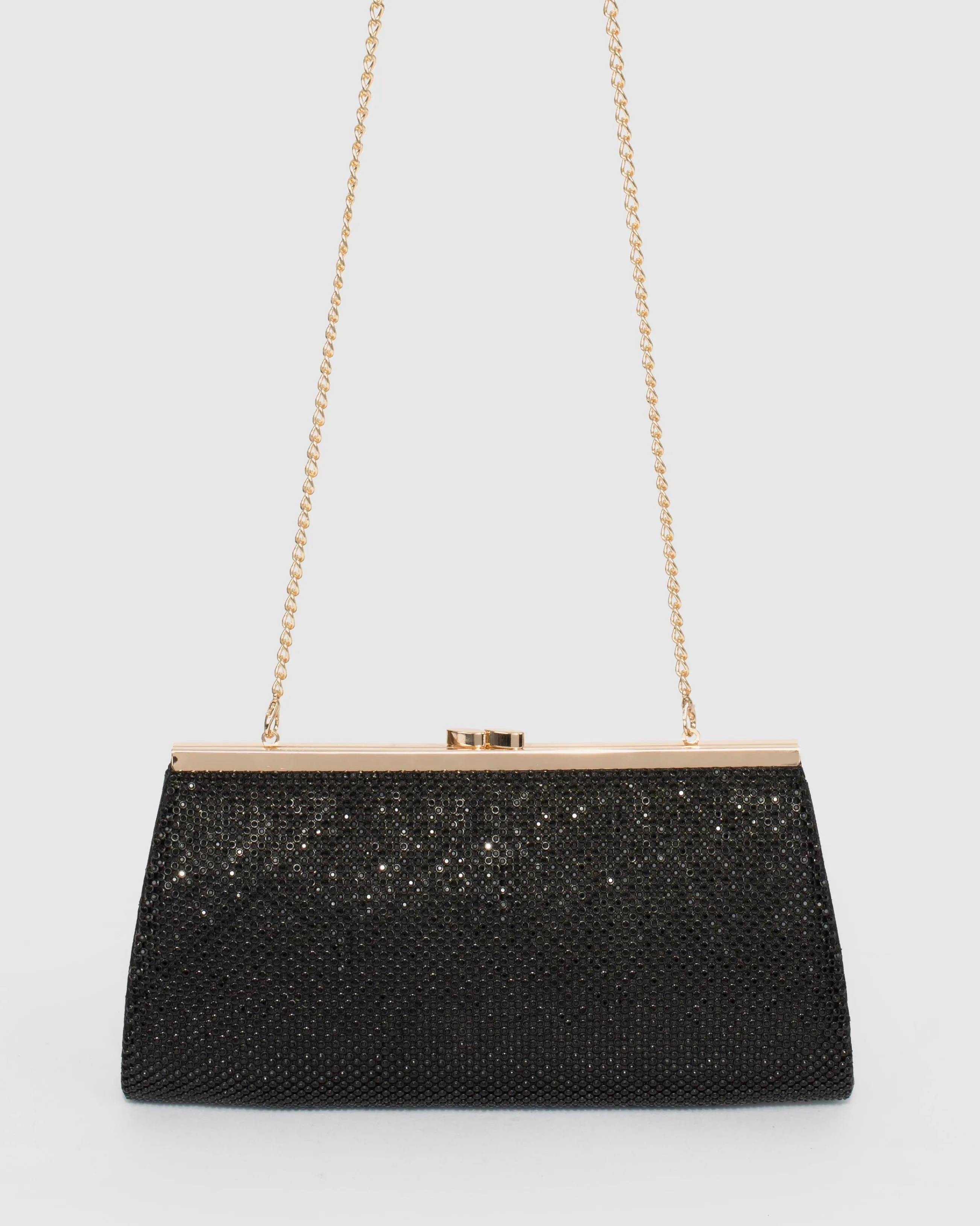 Black Crystal Top Clasp Clutch Bag