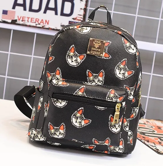 Black Cute Cartoon Cats Head Mini Backpack Bag