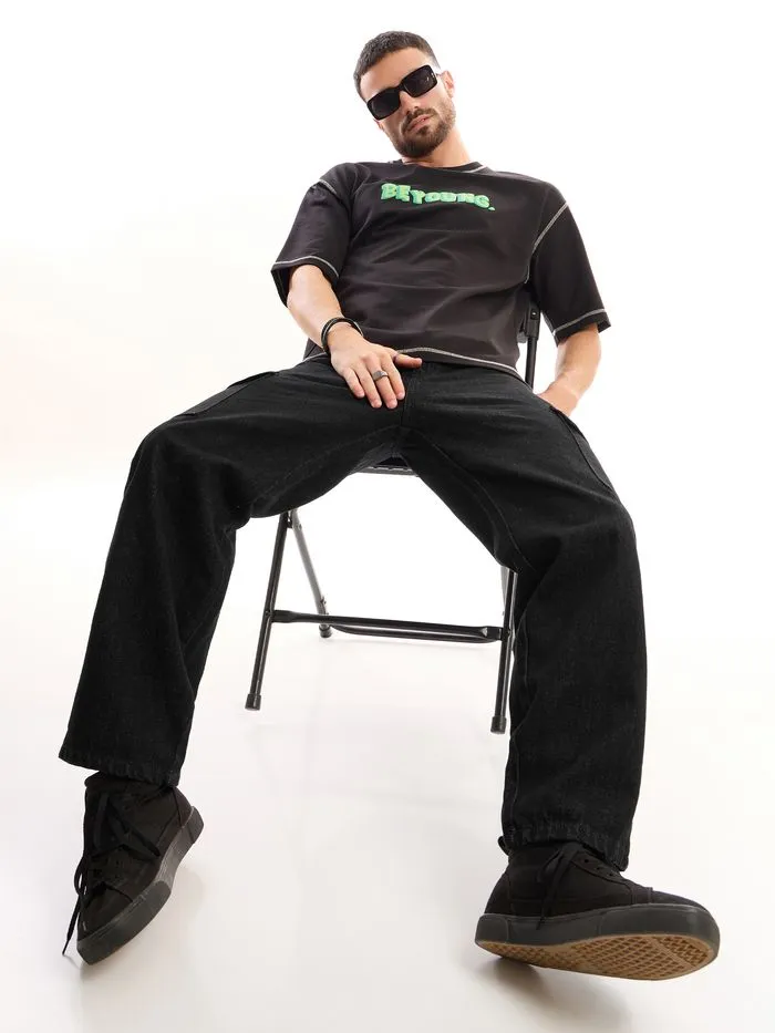Black Denim 6 Pocket Cargo Jeans For Men India - Beyoung