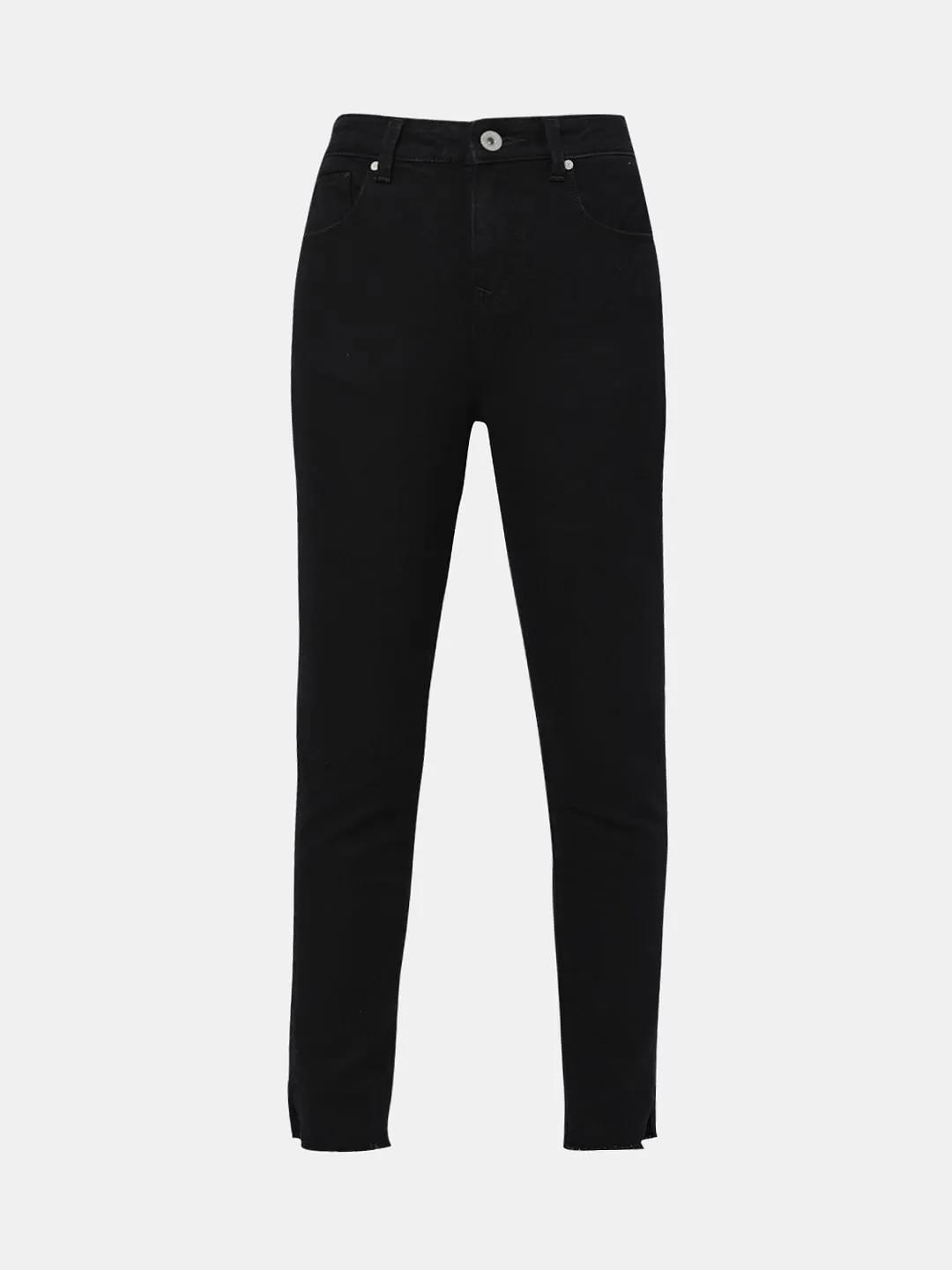Black High Rise Frayed Hem Regular Fit Jeans