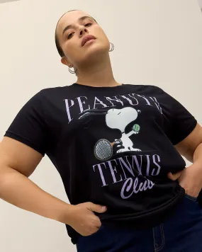 Black License Tee with Peanuts Tennis Club Print