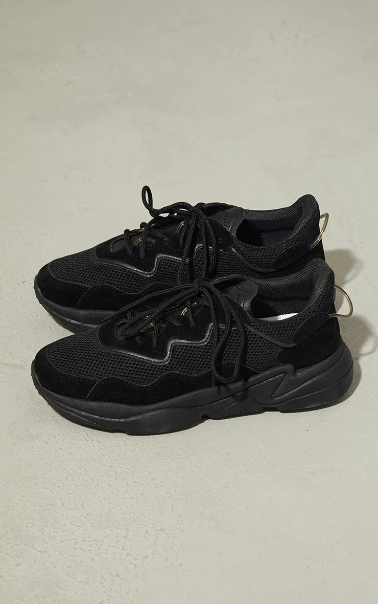 Black Mesh Contrast Lace Up Bubble Sole Trainers