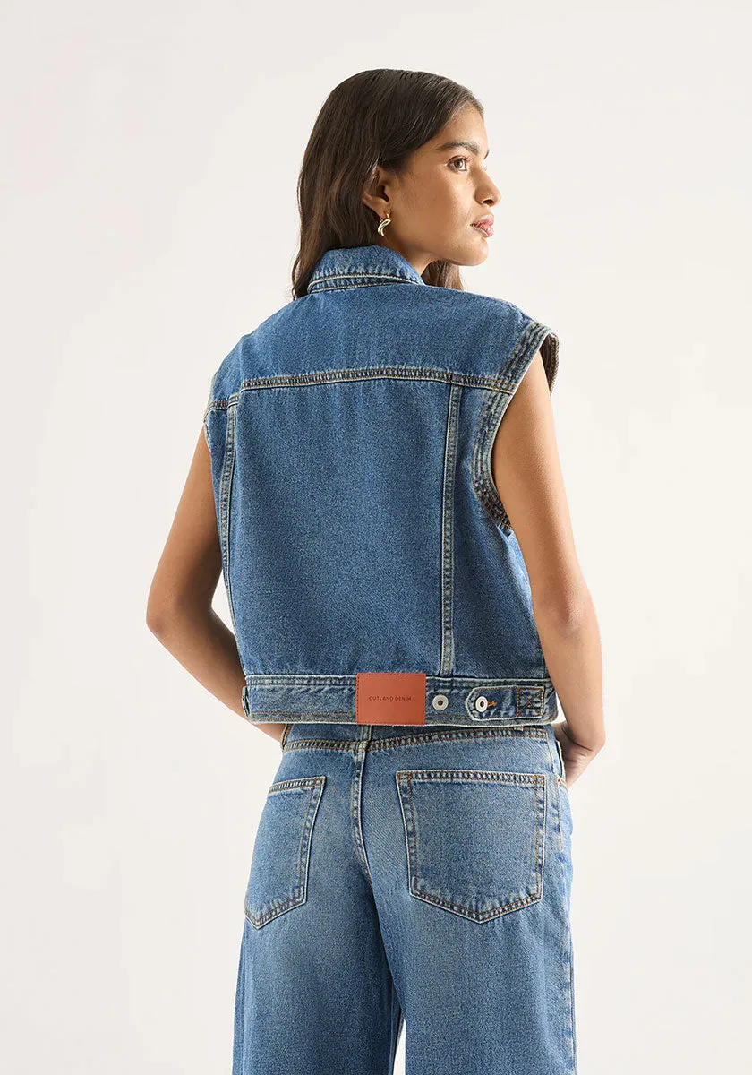 Blake Cropped Vest - Moment Mid Blue