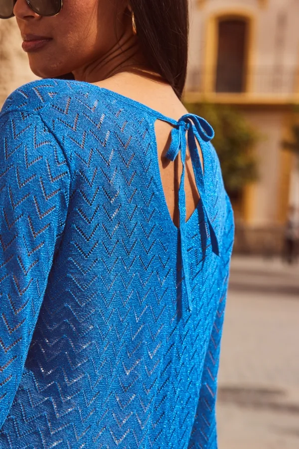 Blue Chevron Knit Pointelle Jumper