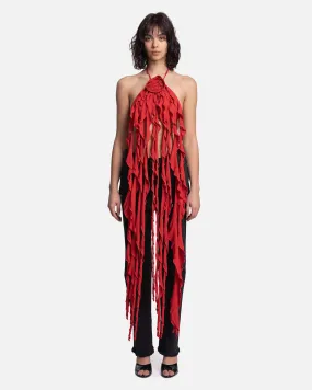 Blumarine 3D Rose Ruffled Top in Lipstick Red