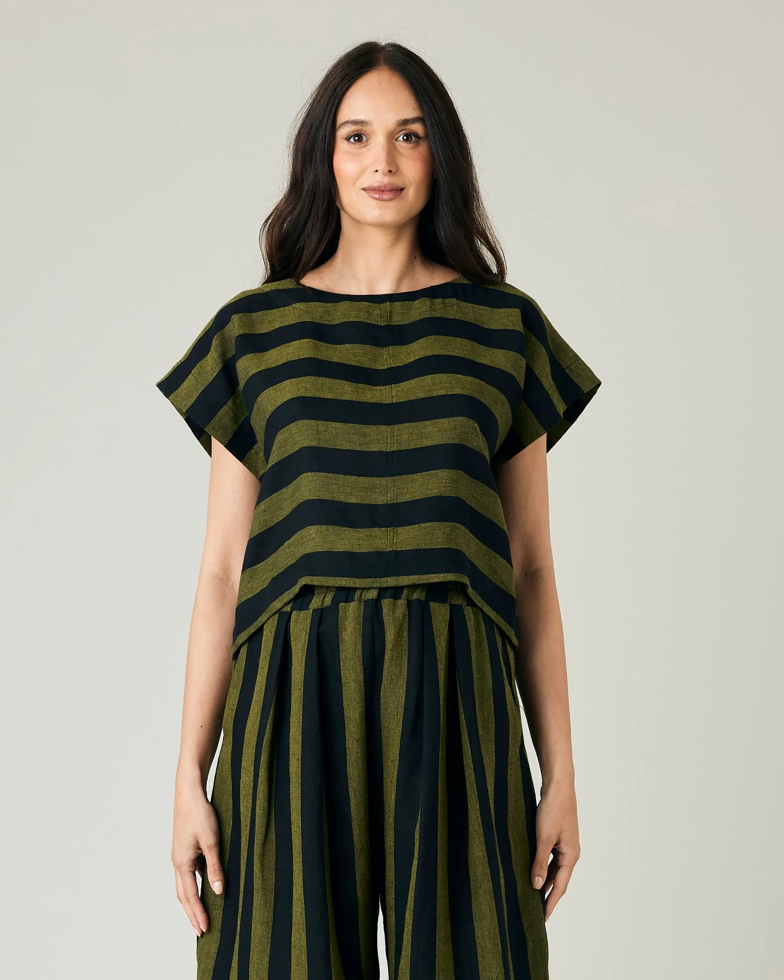 Bobbi Black & Olive Stripe Linen Trousers