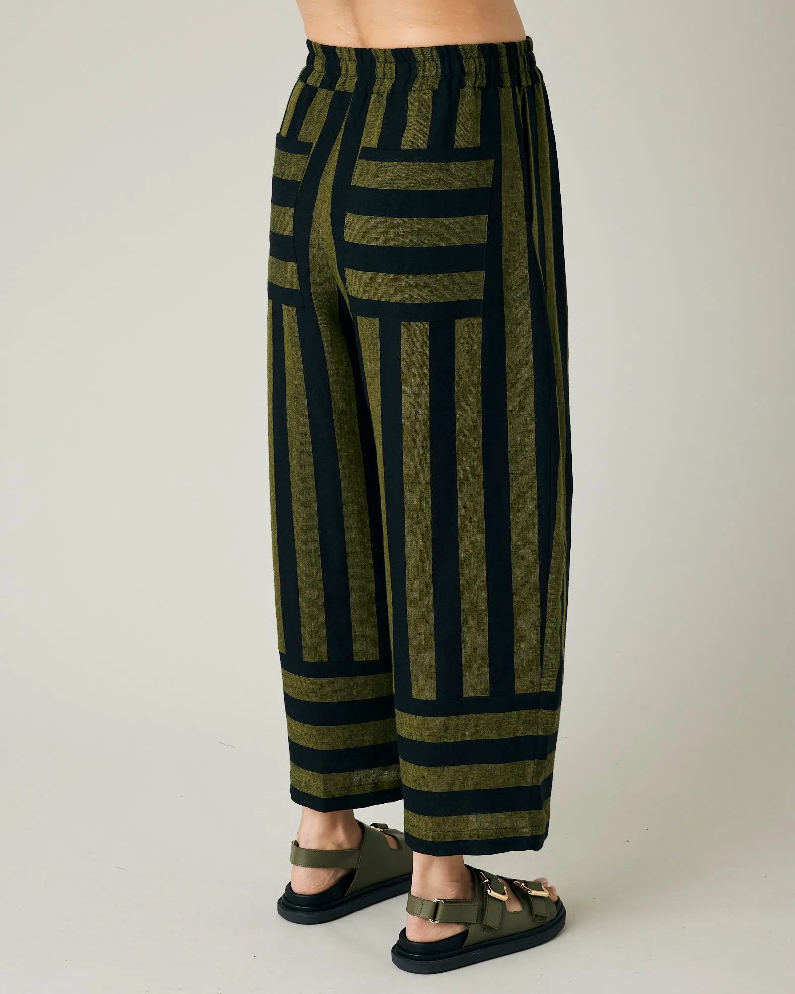 Bobbi Black & Olive Stripe Linen Trousers