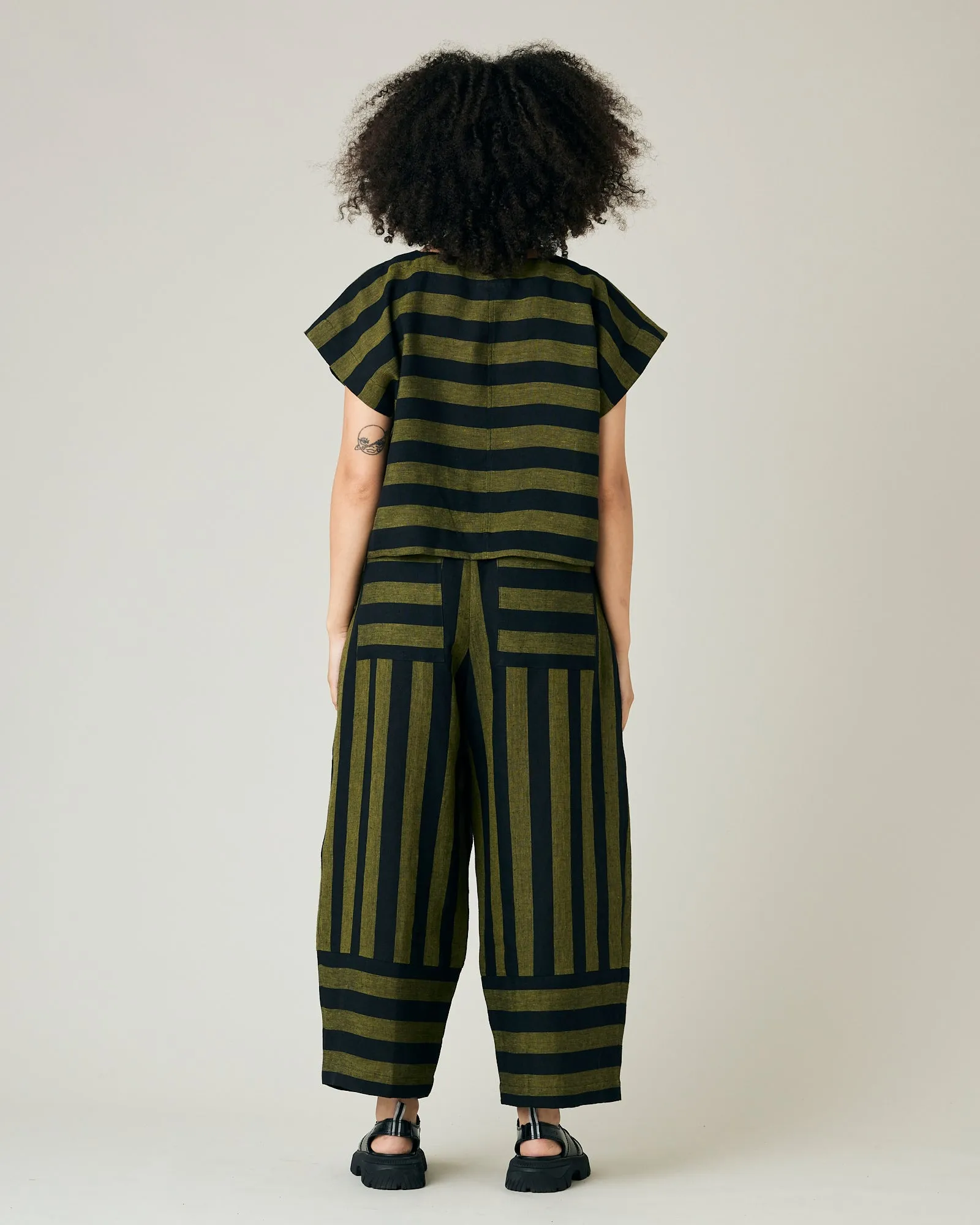 Bobbi Black & Olive Stripe Linen Trousers
