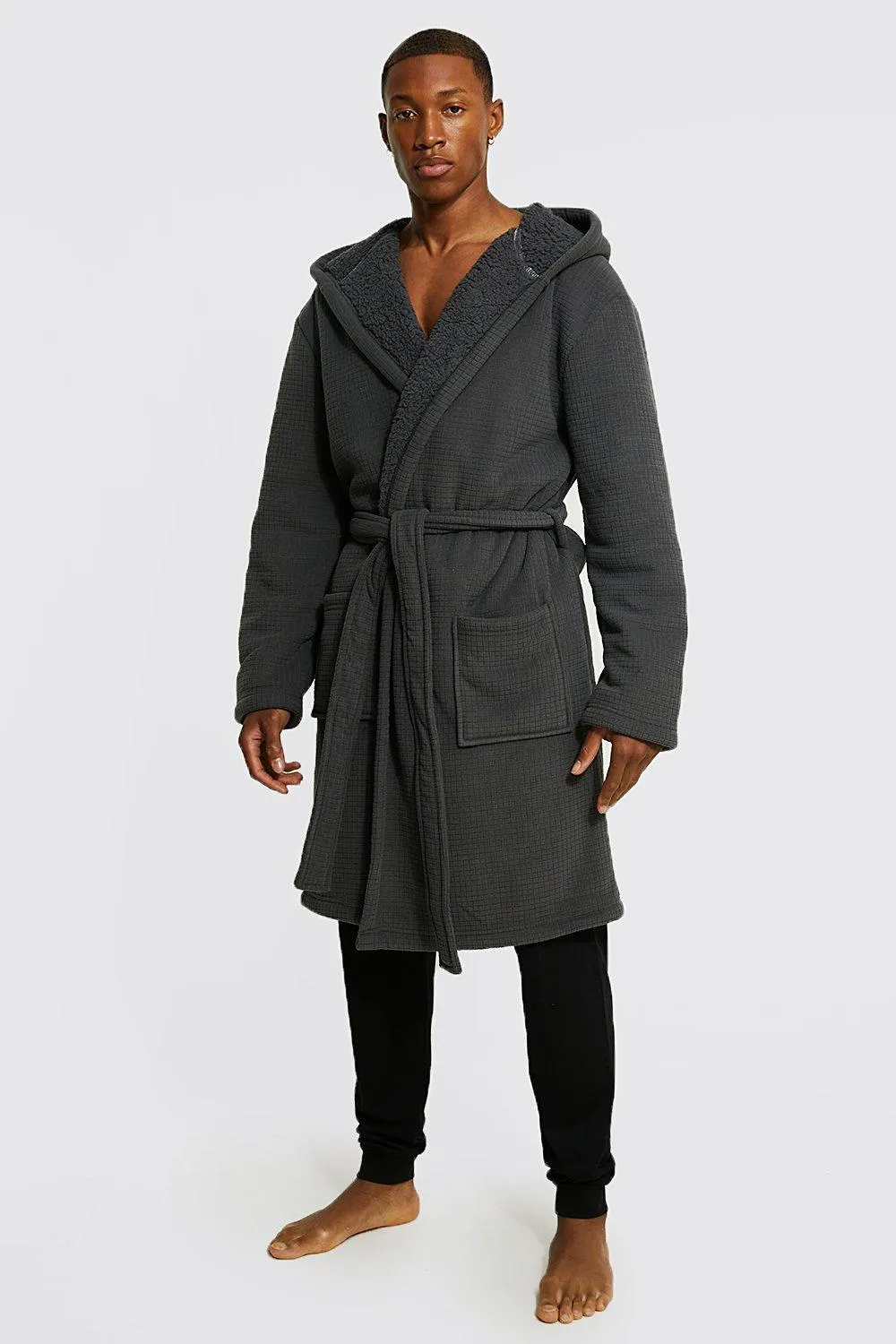 Bonded Waffle and Fleece Dressing Gown 