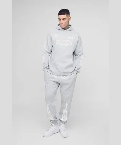 boohoo Mens Tall Oversized Moto Puff Print Tracksuit