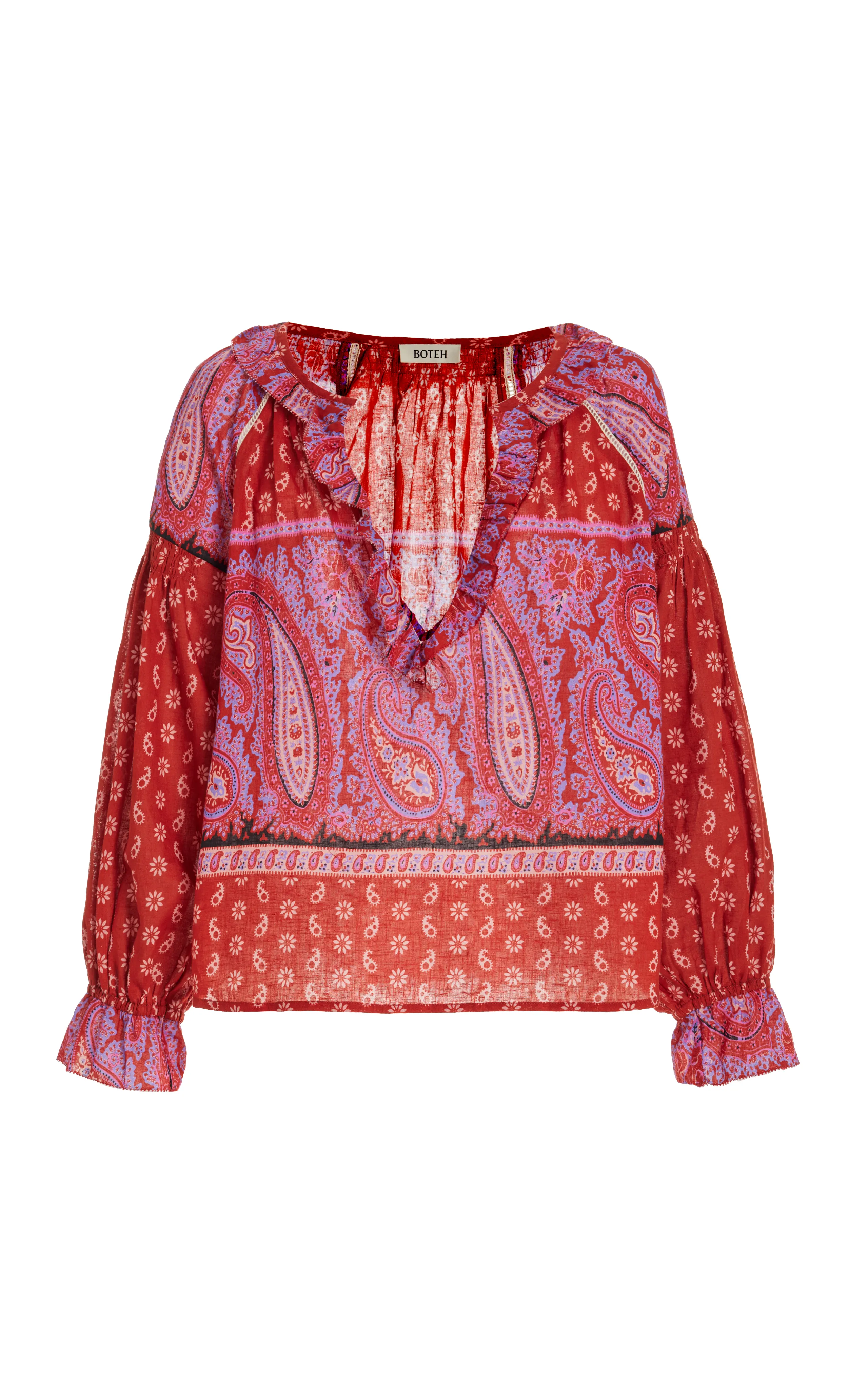 BOTEH Kaleido Ruffled Cotton-Linen Tunic Top