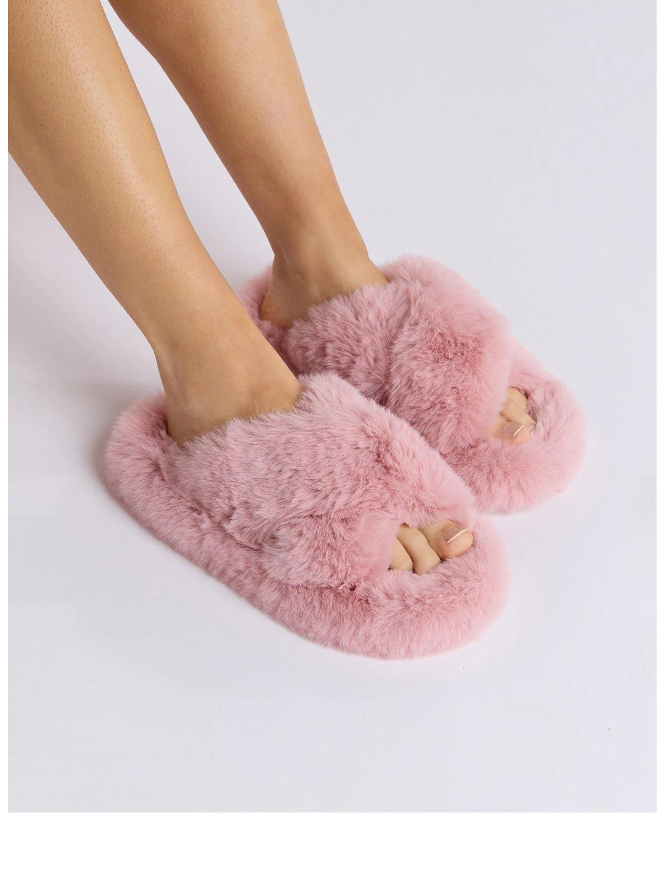 Boux Avenue Ridge Sole Cross Band Slipper - Dusky Pink