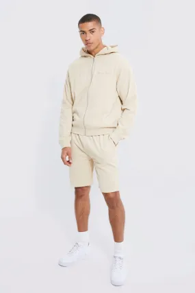 Boxy Zip Through Pique Hooded Short Tracksuit