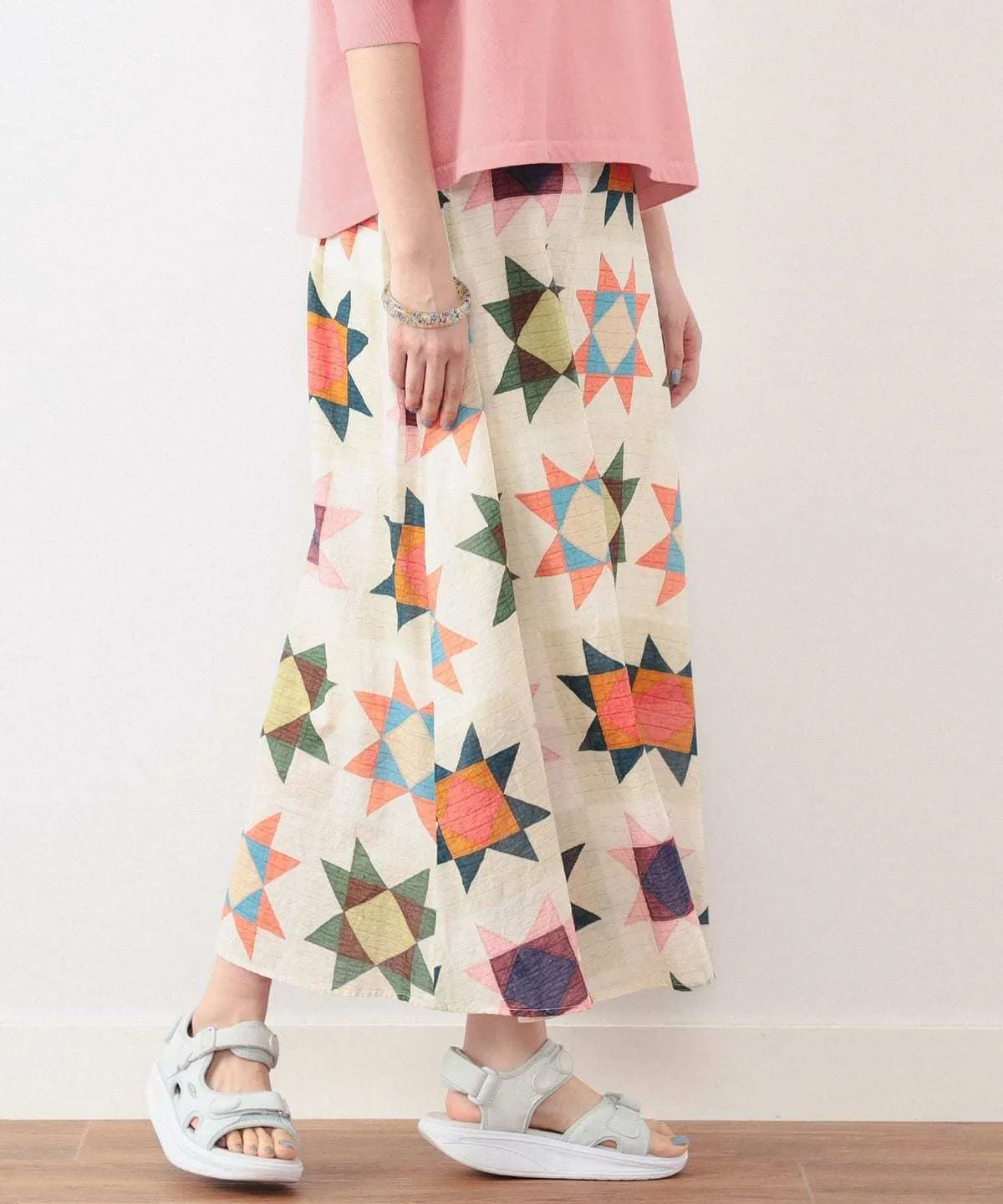 Boy Quilt Print Long Skirt - Ivory