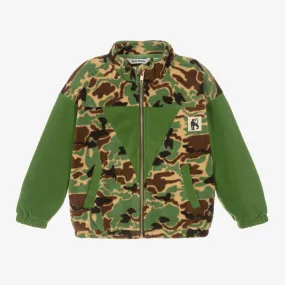 Boys Green Camouflage Fleece Zip-Up Top