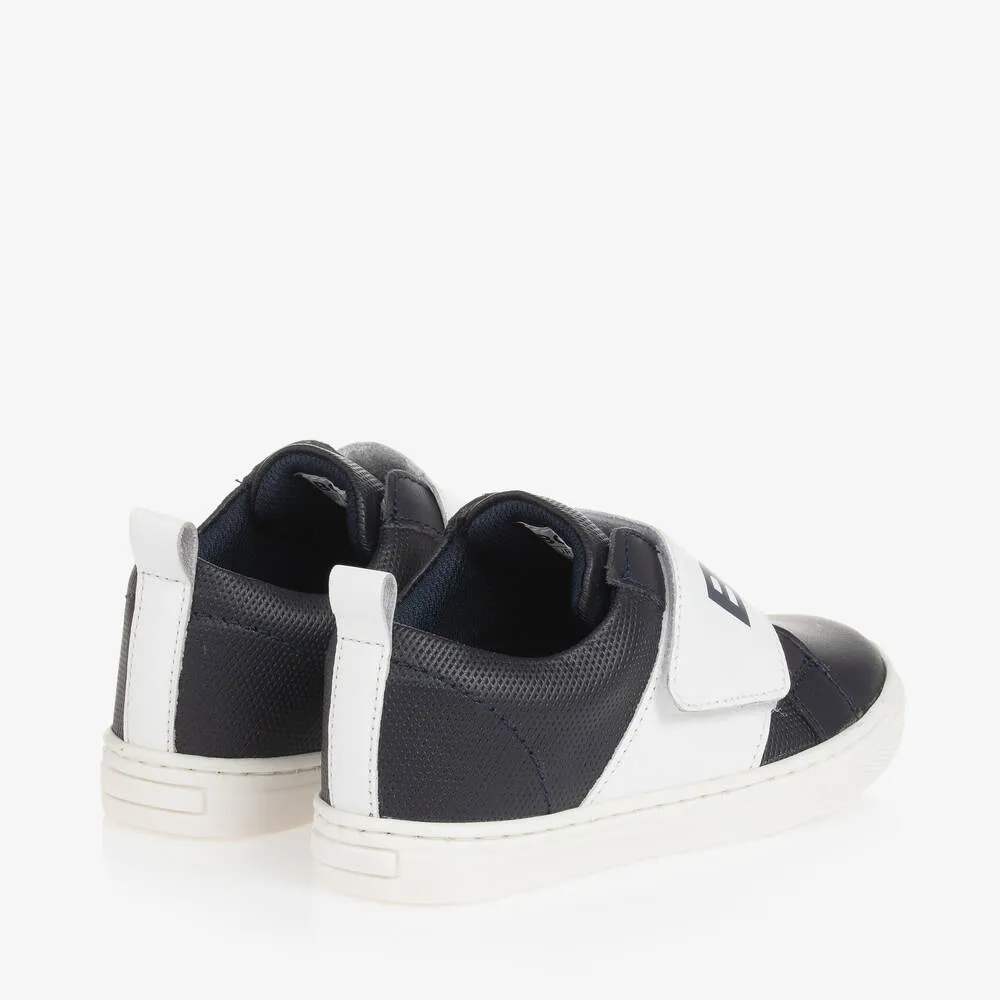 Boys Navy Blue Leather Velcro Trainers 