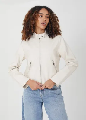 Brave Soul Stone Elsea Faux Leather Round Neck Biker Jacket