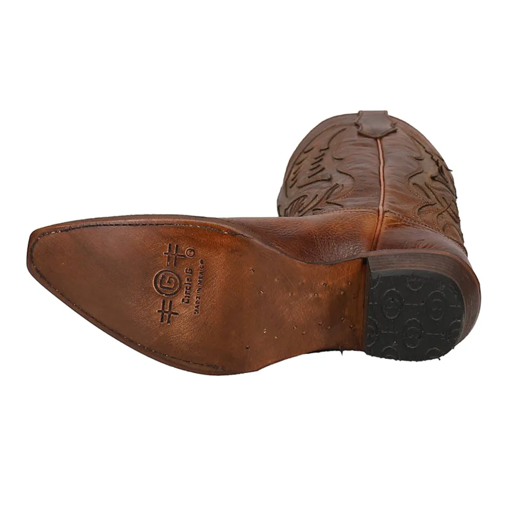 Bronze Tooled-Inlay Snip Toe Cowboy Boots