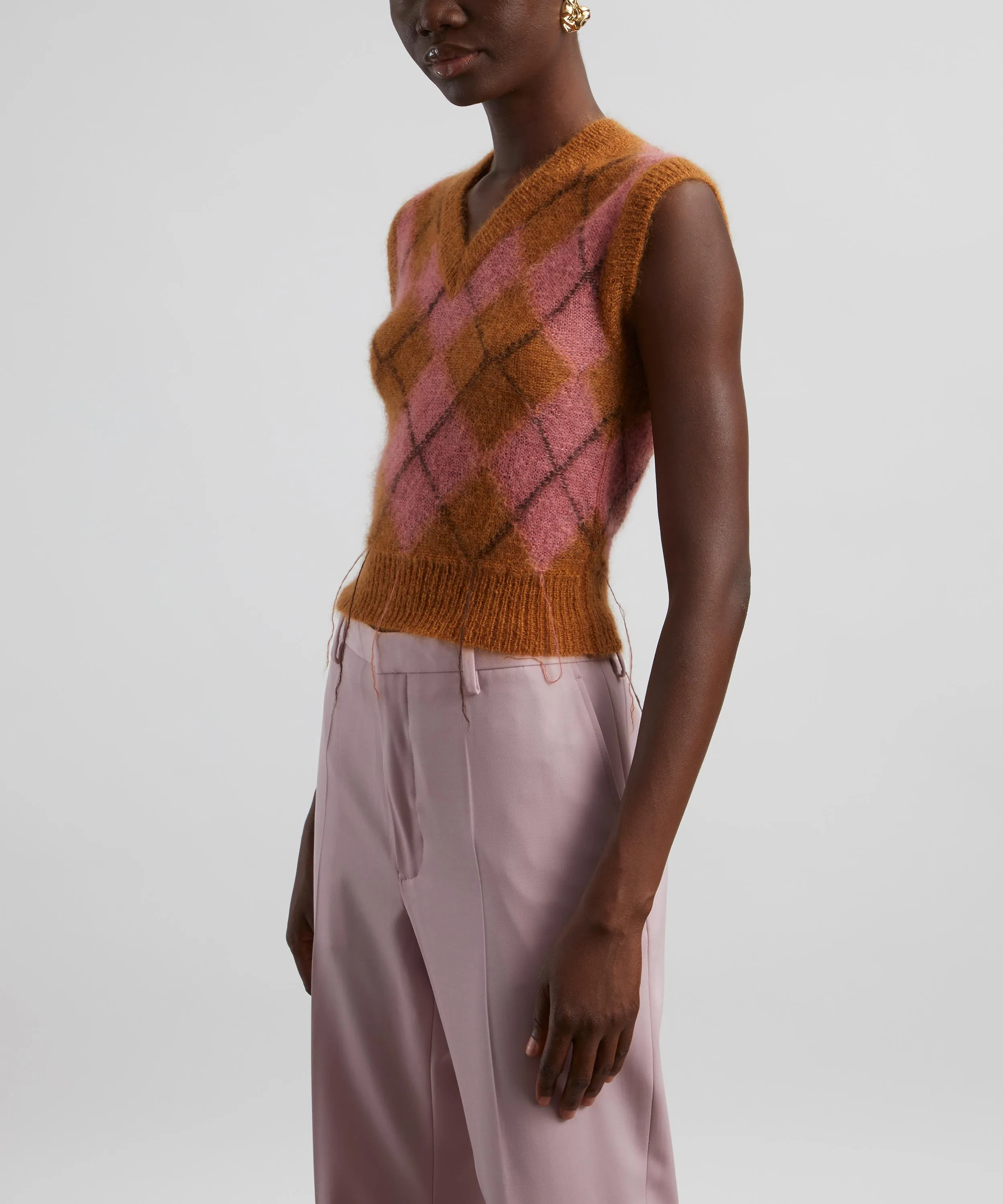 Brown Mohair-Blend Argyle Vest
