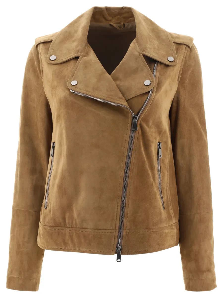 Brunello Cucinelli    Brunello Cucinelli Suede Biker Jacket With Monili
