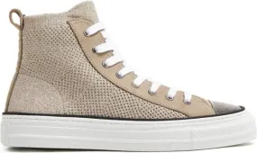 Brunello Cucinelli Monili-embellished metallic-knit sneakers Neutrals