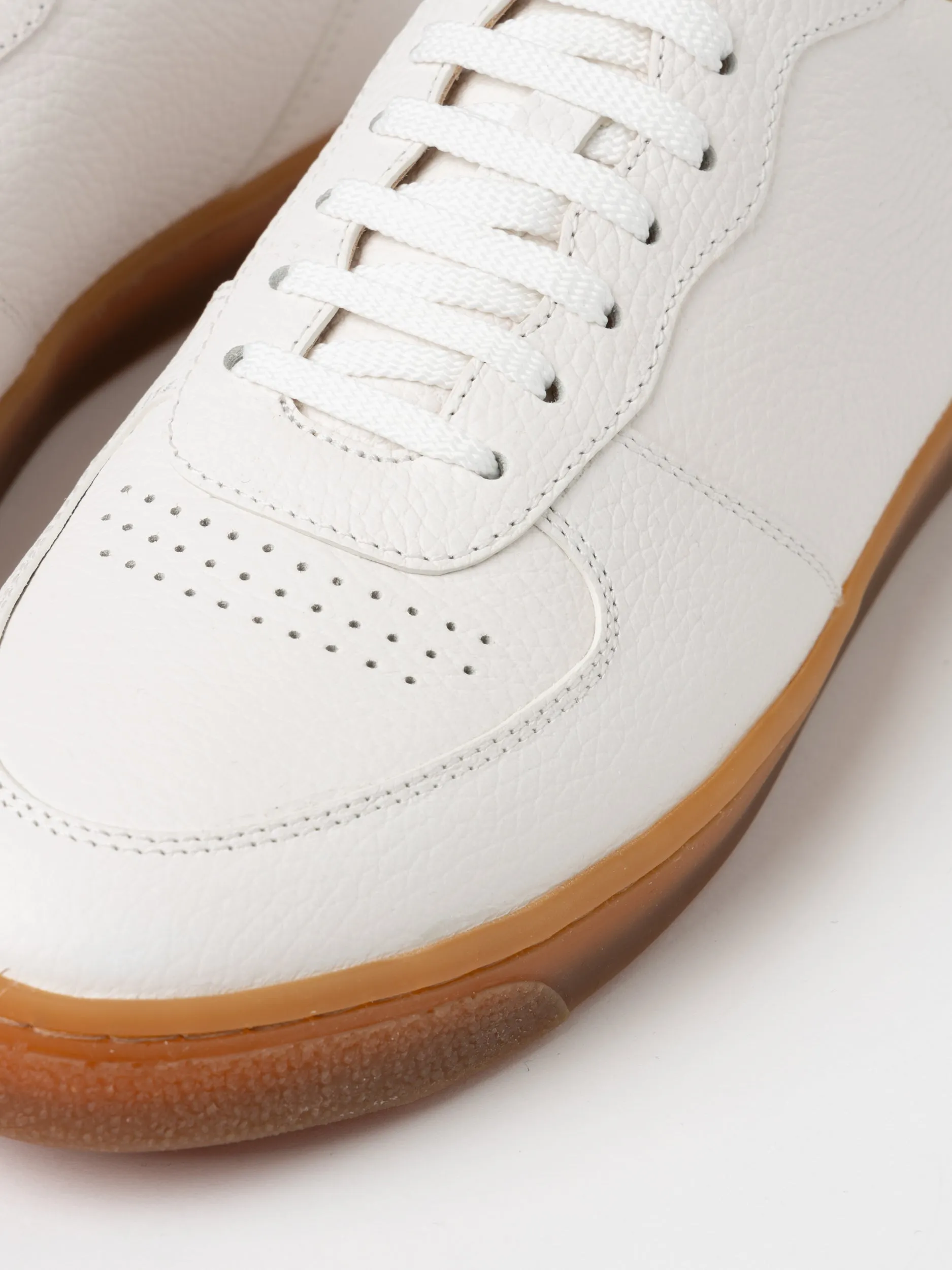 Brunello Cucinelli White/Tan Deerskin Sneakers
