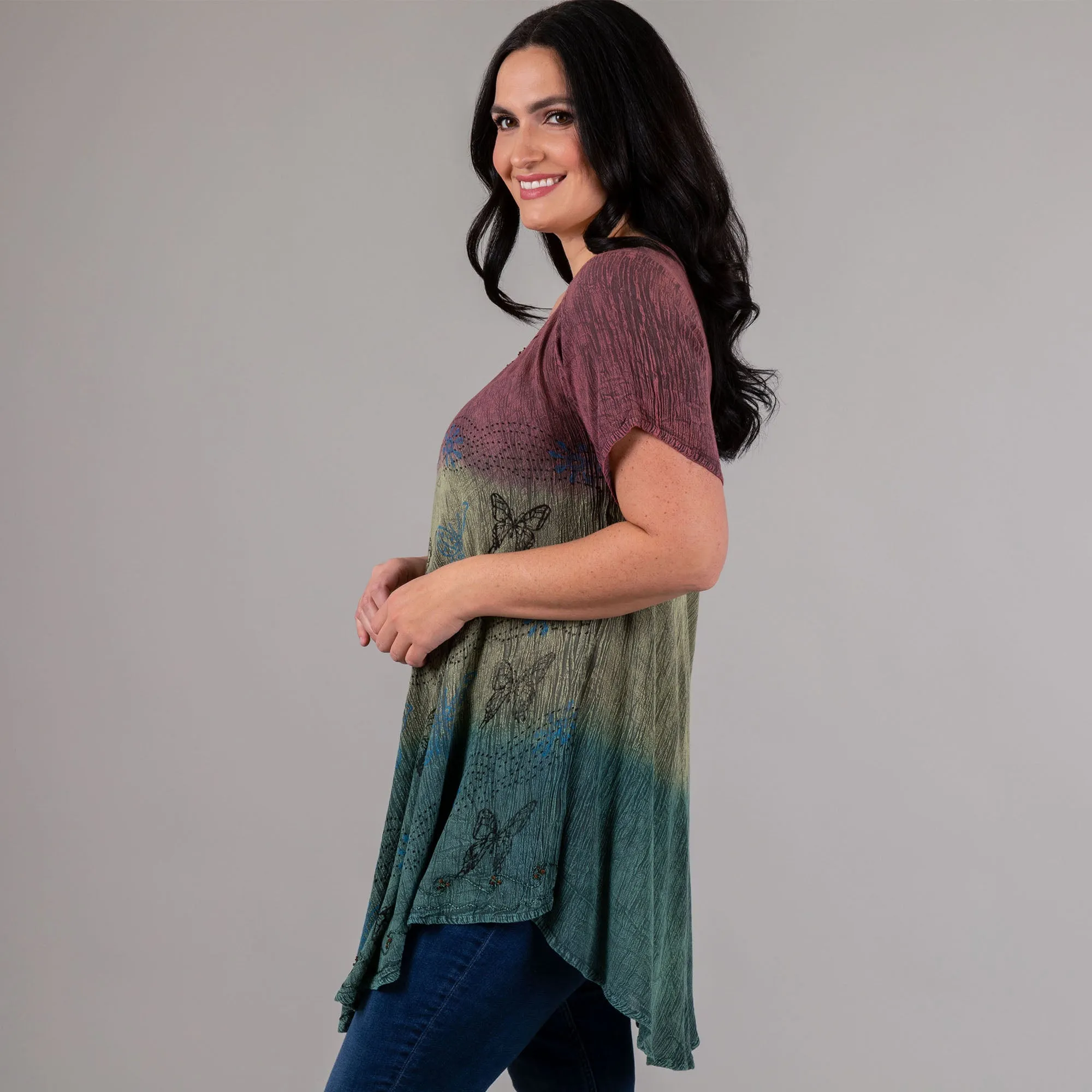 Butterfly Hand Crafted Short Sleeve Tunic