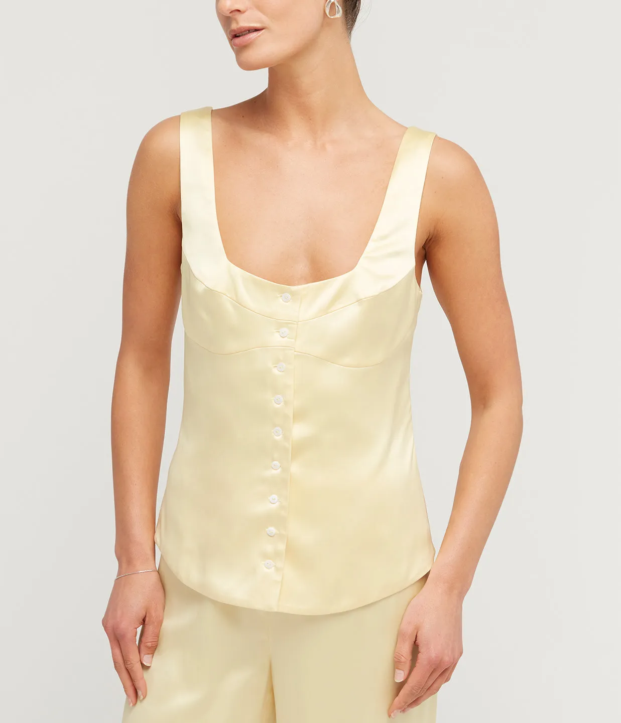 Button Down Vest in Pale Yellow