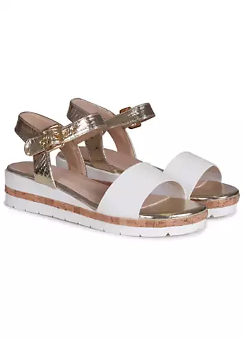 Camilla White & Gold Wedged Sandals by Linzi | Look Again