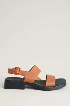 Camper Brown Low Heel Double Strap Sandals