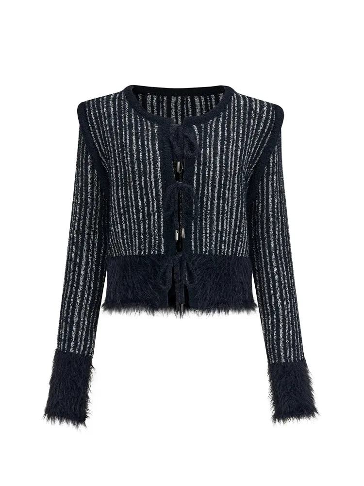 Cardigan Retro Stripe Round-Neck Mohair-Knit