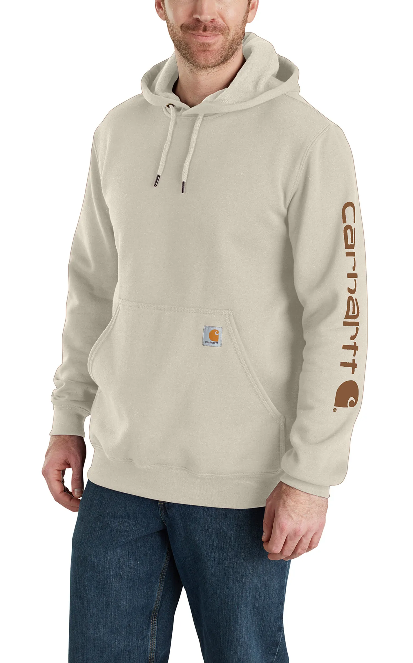 Carhartt Men's Eggshell & Caramel Logo Graphic Sleeve Work Hoodie