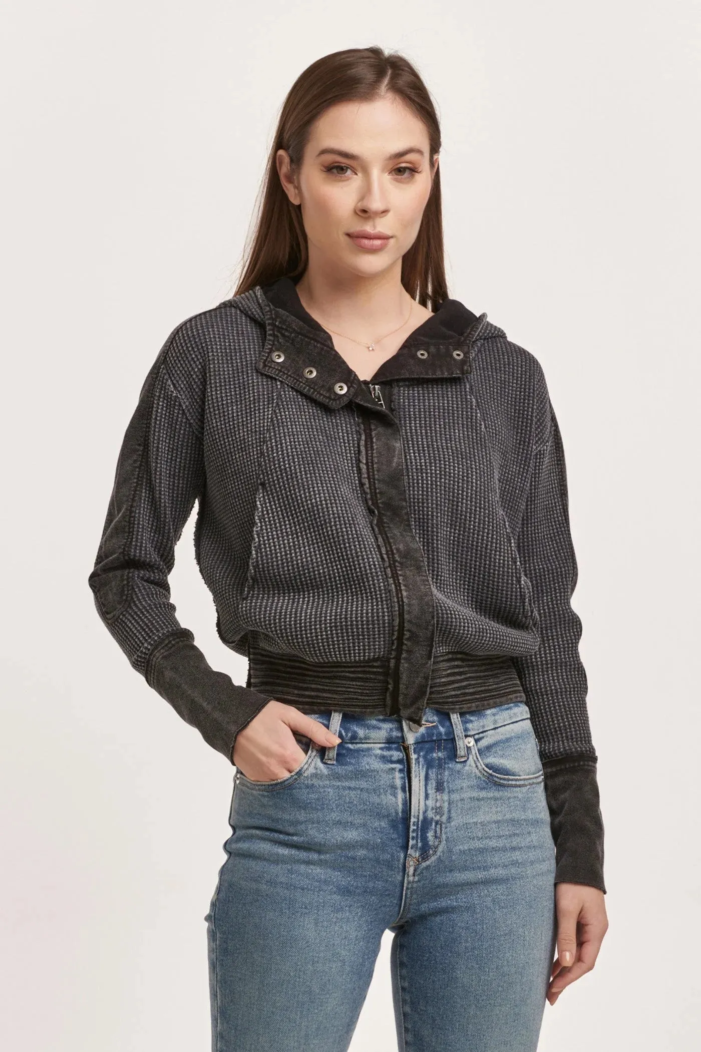 Carly Zip Up Long Sleeve Jacket - Black