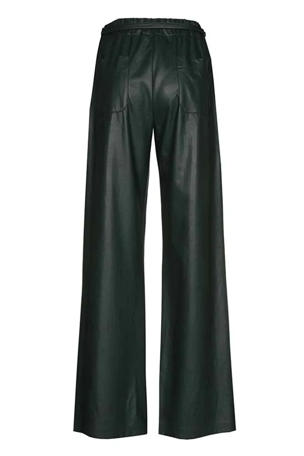 Caroline Biss GREEN LOOSE-FITTING STRAIGHT ECO-LEATHER TROUSERS
