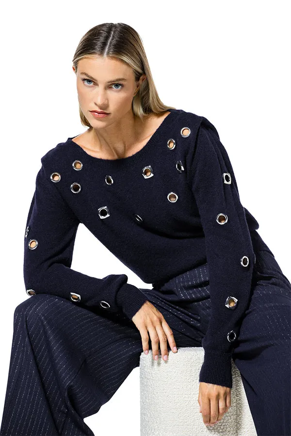 Caroline Biss NAVY RING PULLOVER