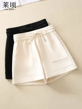 Casual sports shorts for women 2024 summer new style drawstring elastic high waist versatile wide leg pants slimming thin hot pa