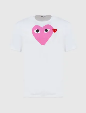 CDG PLAY PINK/RED HEART TEE   WHITE/PINK/RED