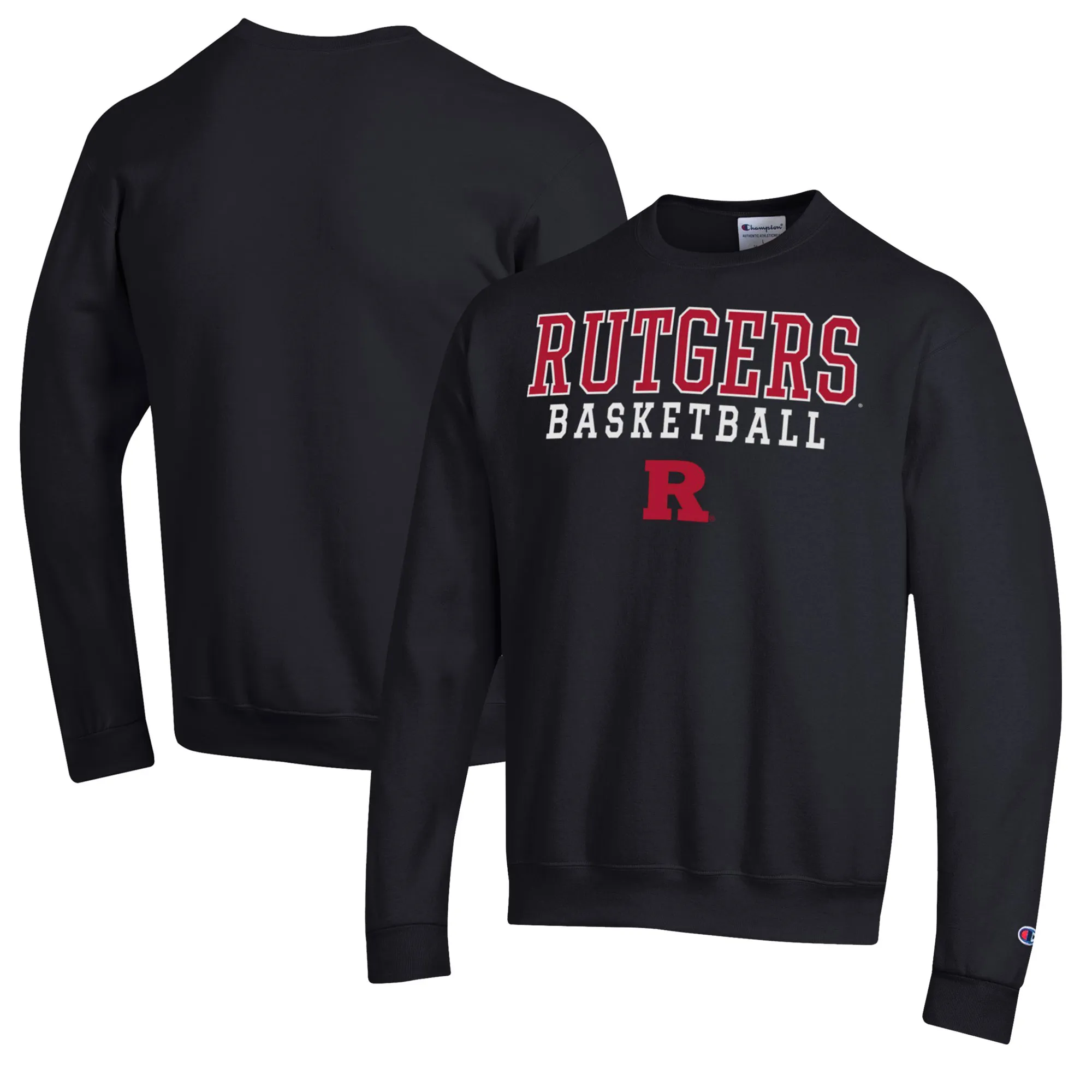 Champion Rutgers Scarlet Knights Black Basketball Stack Pullover Crewneck Sweatshirt