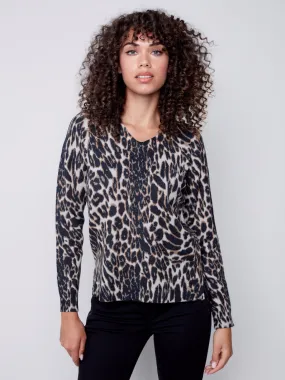 Charlie B V-Neck Drop-Shoulder Printed Sweater