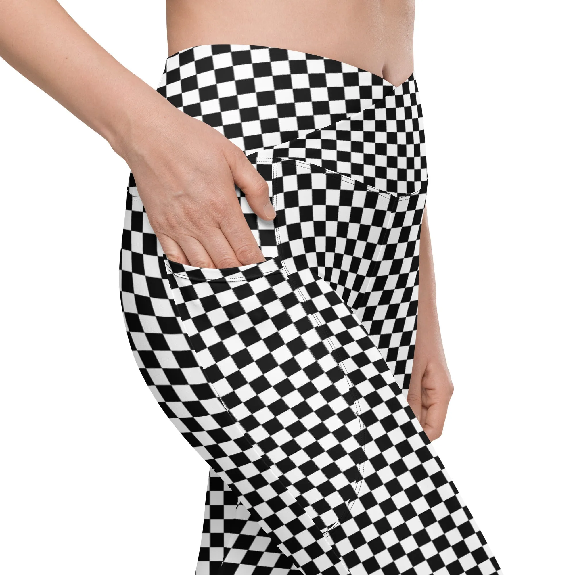 Checkered Crossover Leggings With Pockets