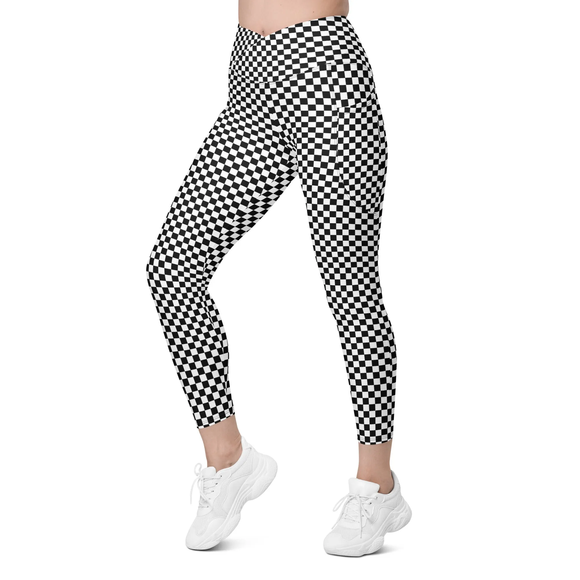Checkered Crossover Leggings With Pockets