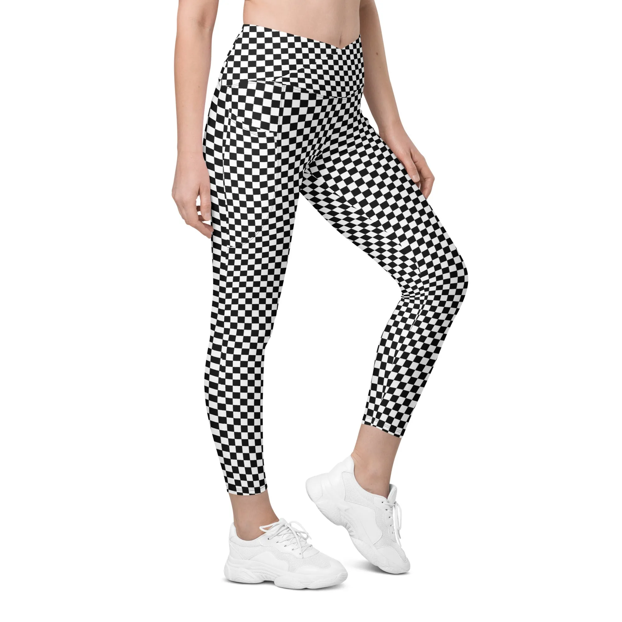 Checkered Crossover Leggings With Pockets