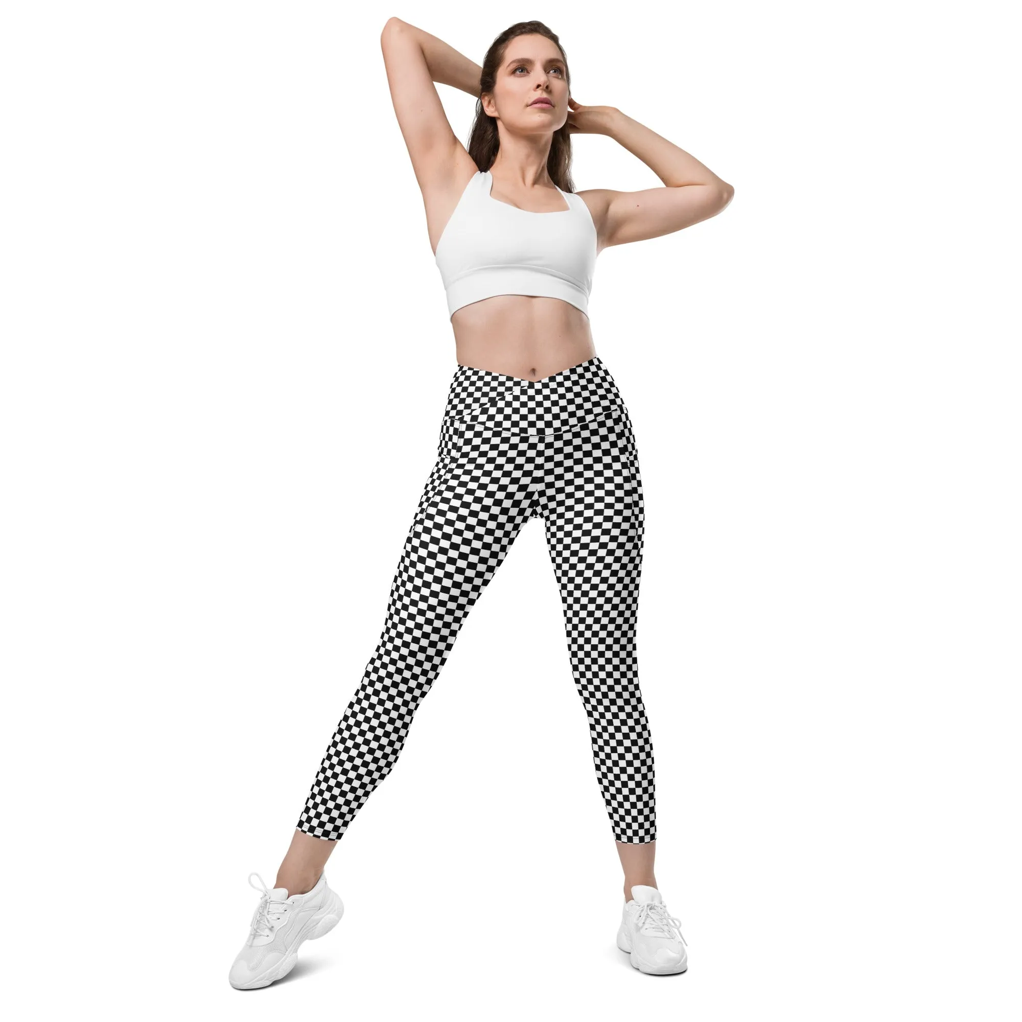 Checkered Crossover Leggings With Pockets