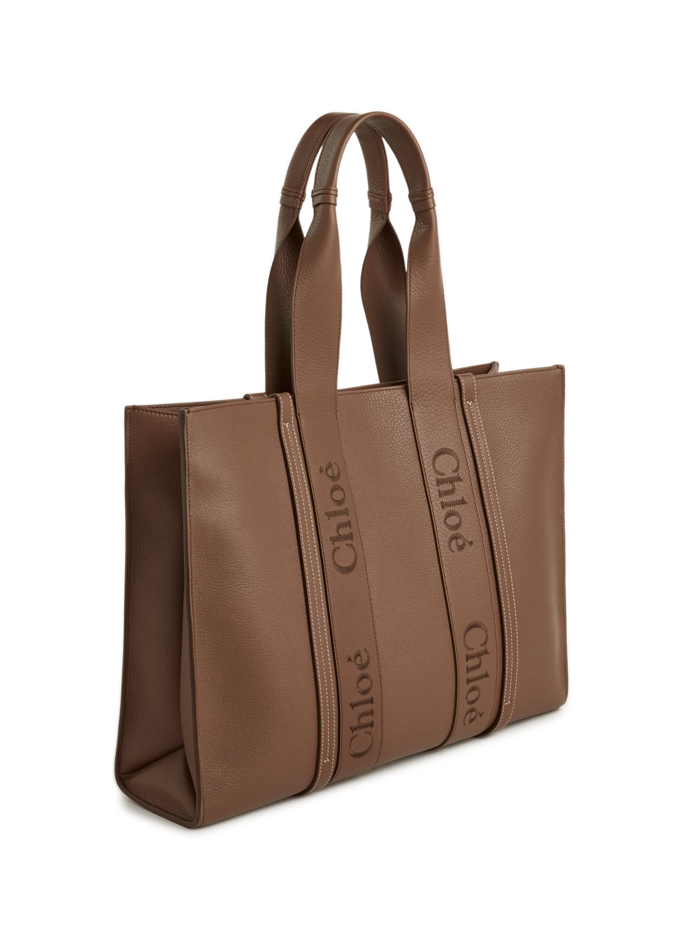 CHLOÉ  Woody leather tote bag  - Brown