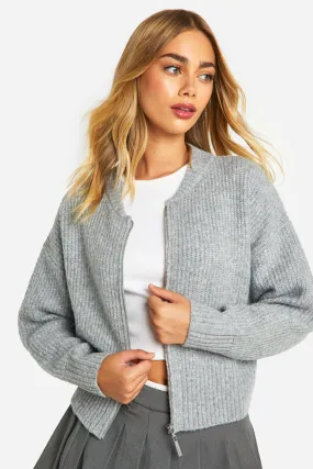 Chunky Rib Edge Bomber Cardigan