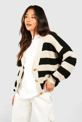 Chunky Stripe Button Up Crop Cardigan