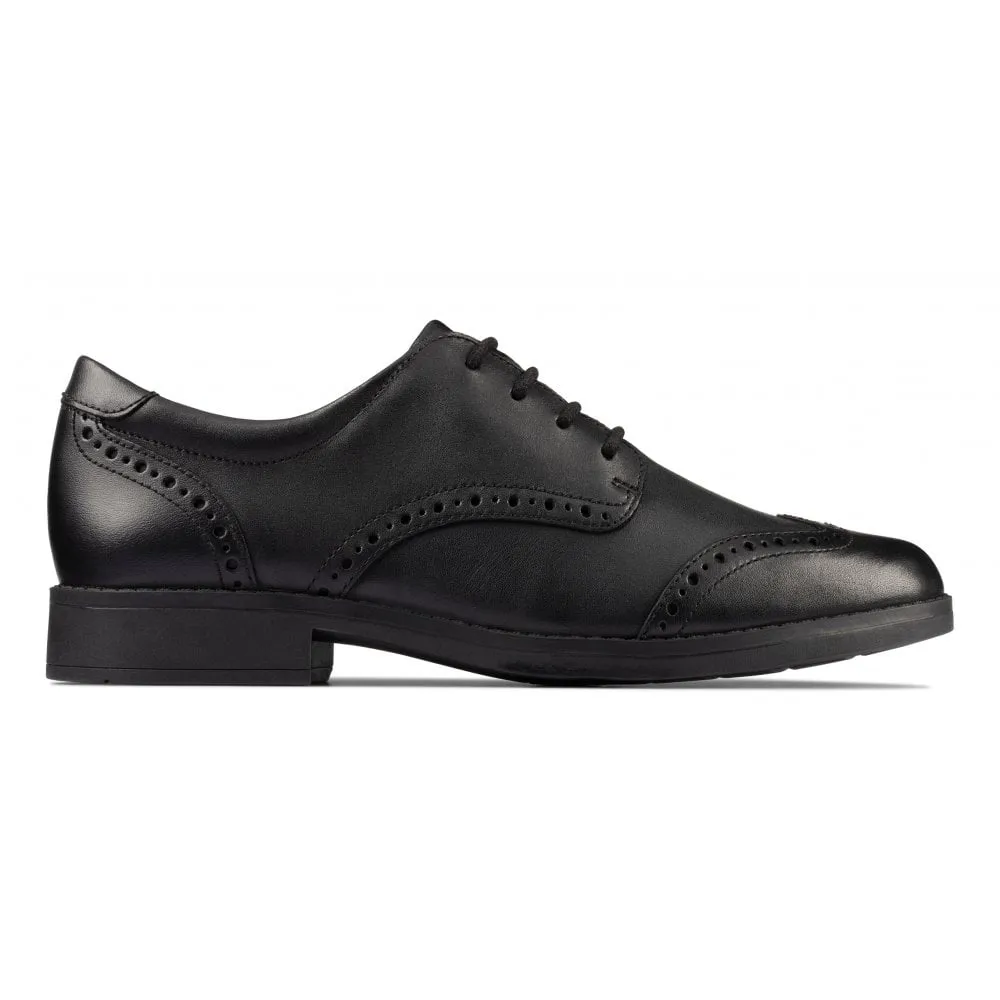 Clarks Aubrie Craft Girls School Shoe - Black Leather