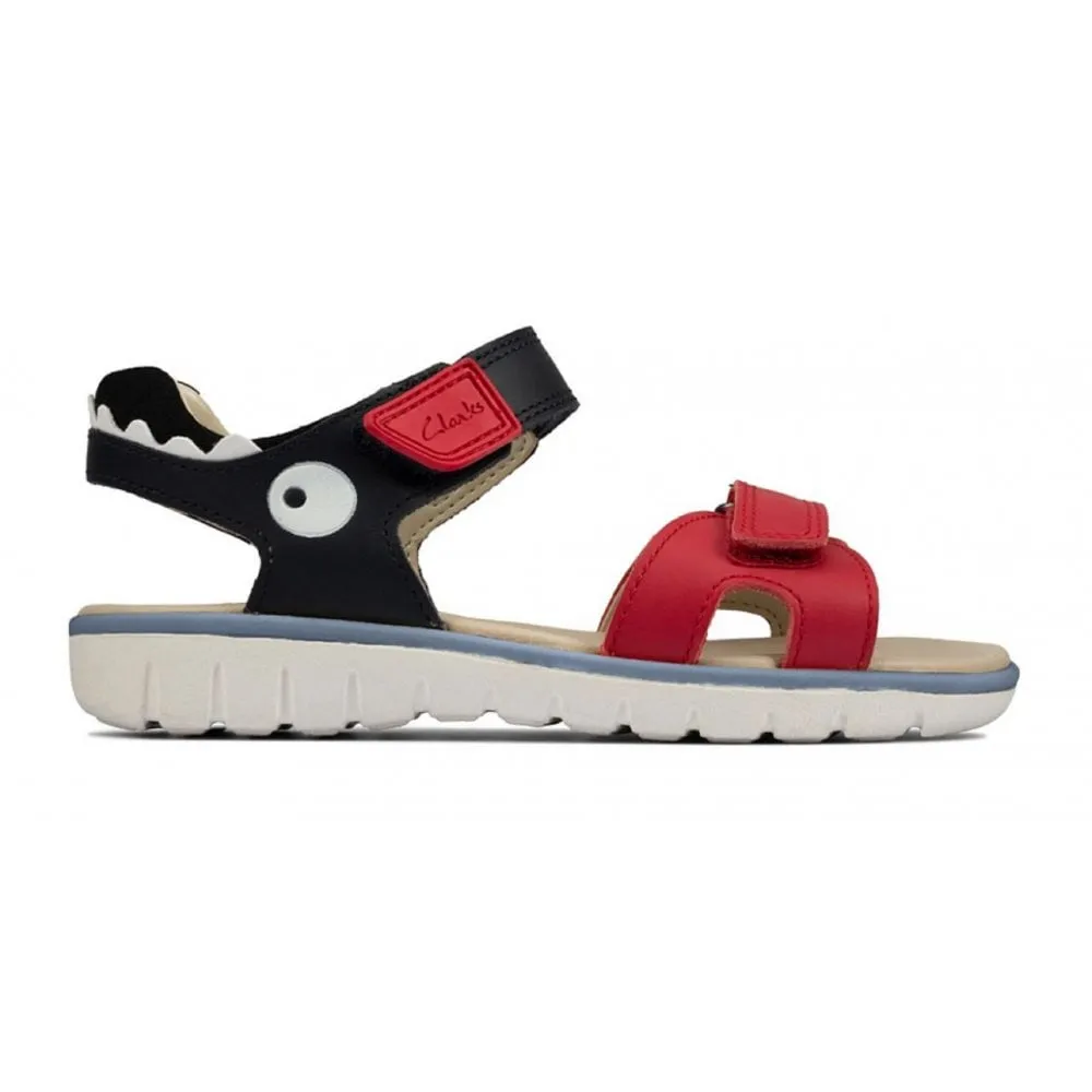 Clarks Boys Roam Scale Navy and Red Sandals